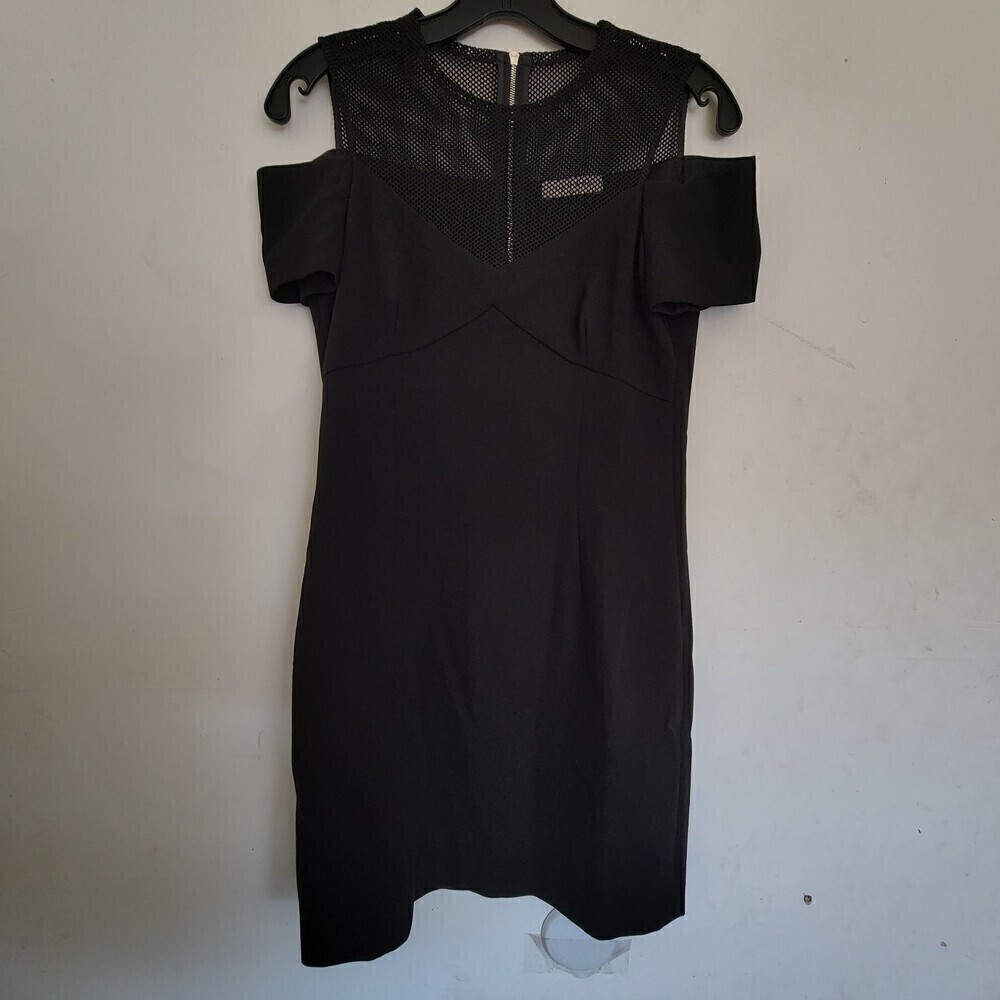 Sandro Black Mesh Cold Shoulder Short Sleeve Exposed Zipper Cocktail Dress Sz 1